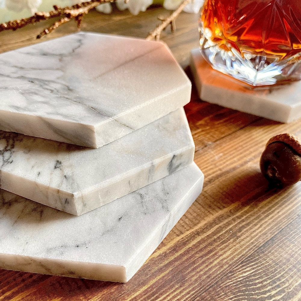 Hexagon Marble Coasters (4 Coasters)